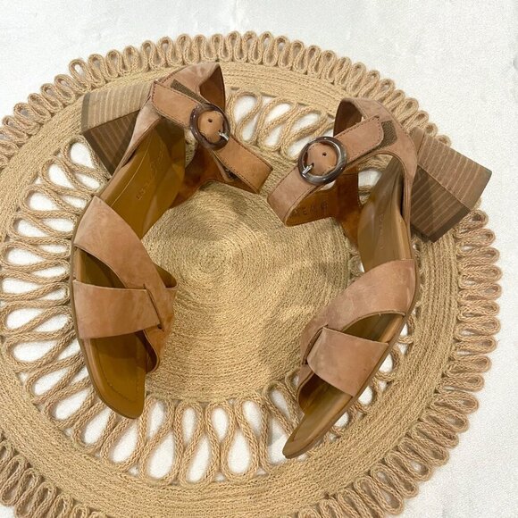Paul Green Tan Suede Cross-Front Velcro Ankle Strap Heel Sandals UK4.5/US7 - Picture 3 of 8